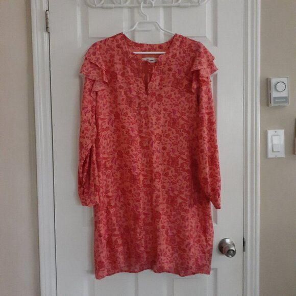 Vineyard Vines Women's Size L Coral Pink Helenium Floral Silk Blend Tunic Dress - Picture 3 of 13